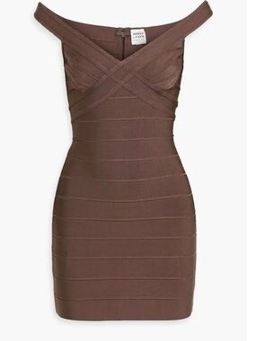 Herve Leger Chocolate Off-the-Shoulder Bandage Mini Dress